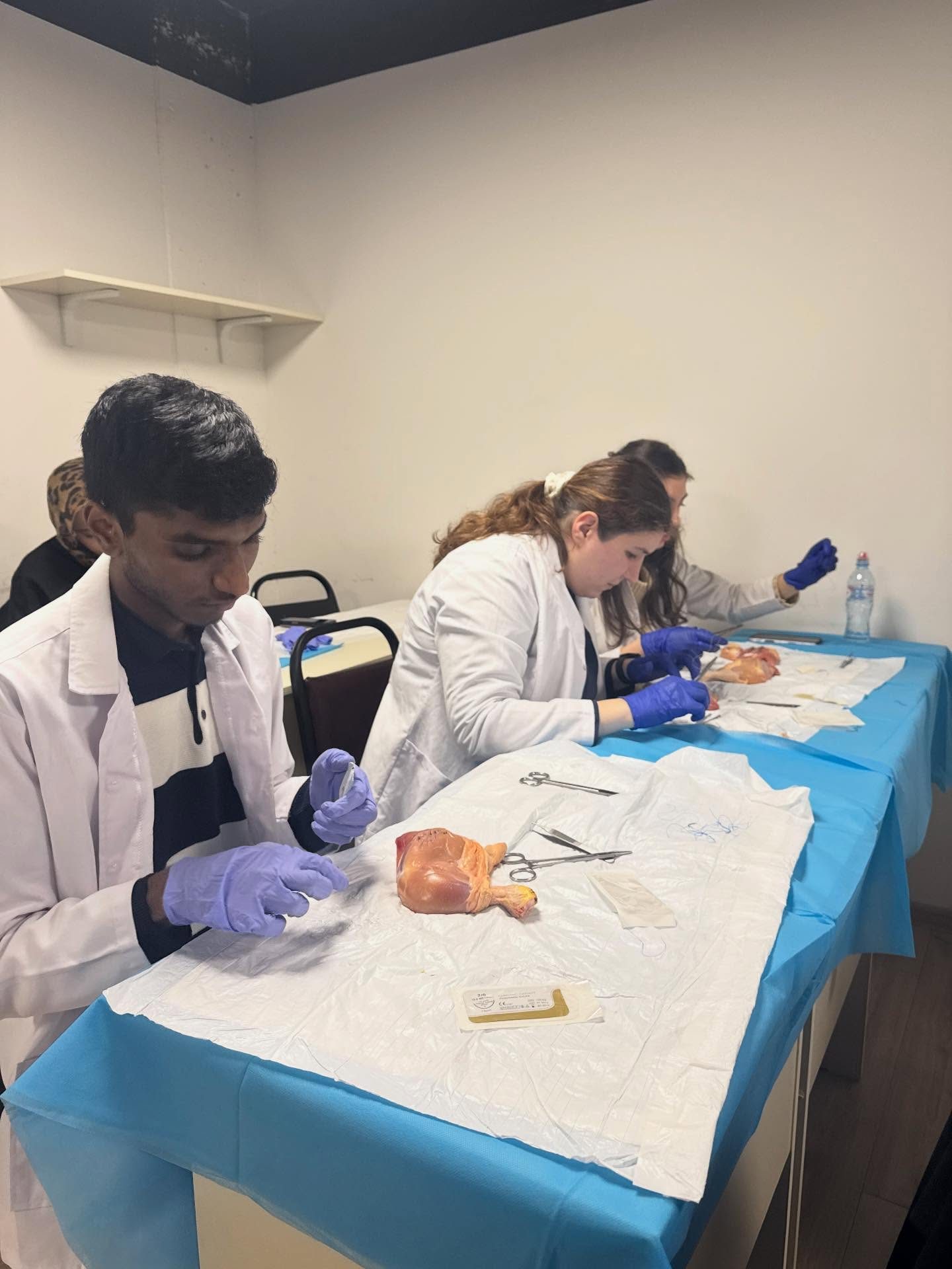 Surgical suturing workshop on real tissue